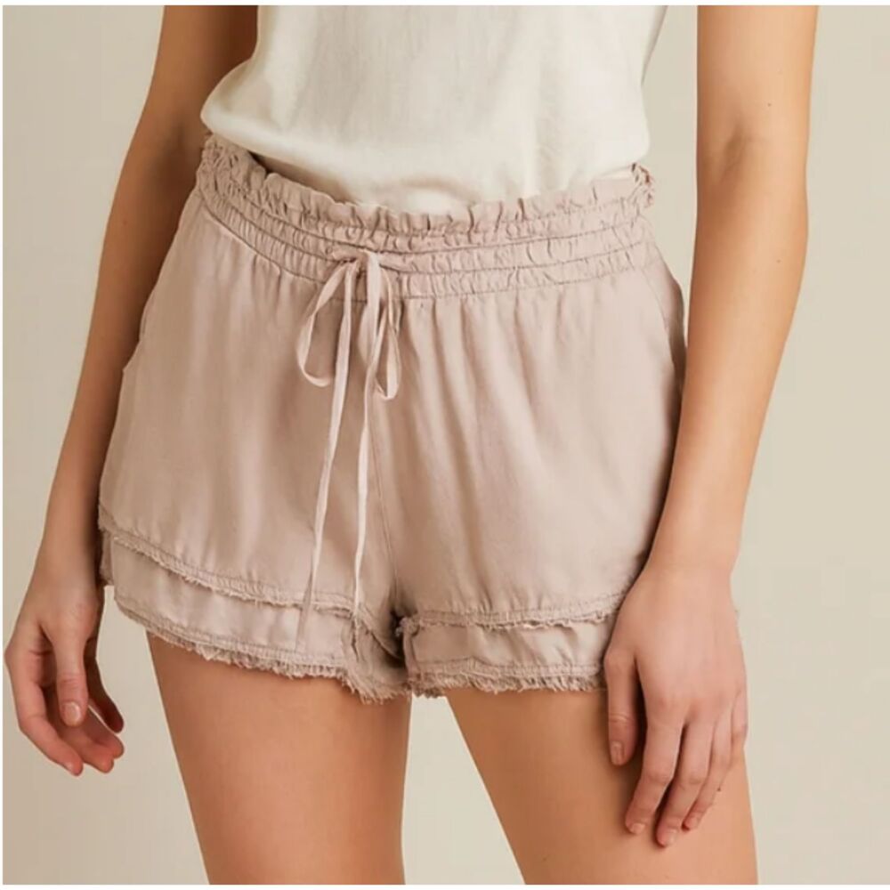 Cloth & Stone Tencel Chambray Drawstring Shorts Frayed Hem Large